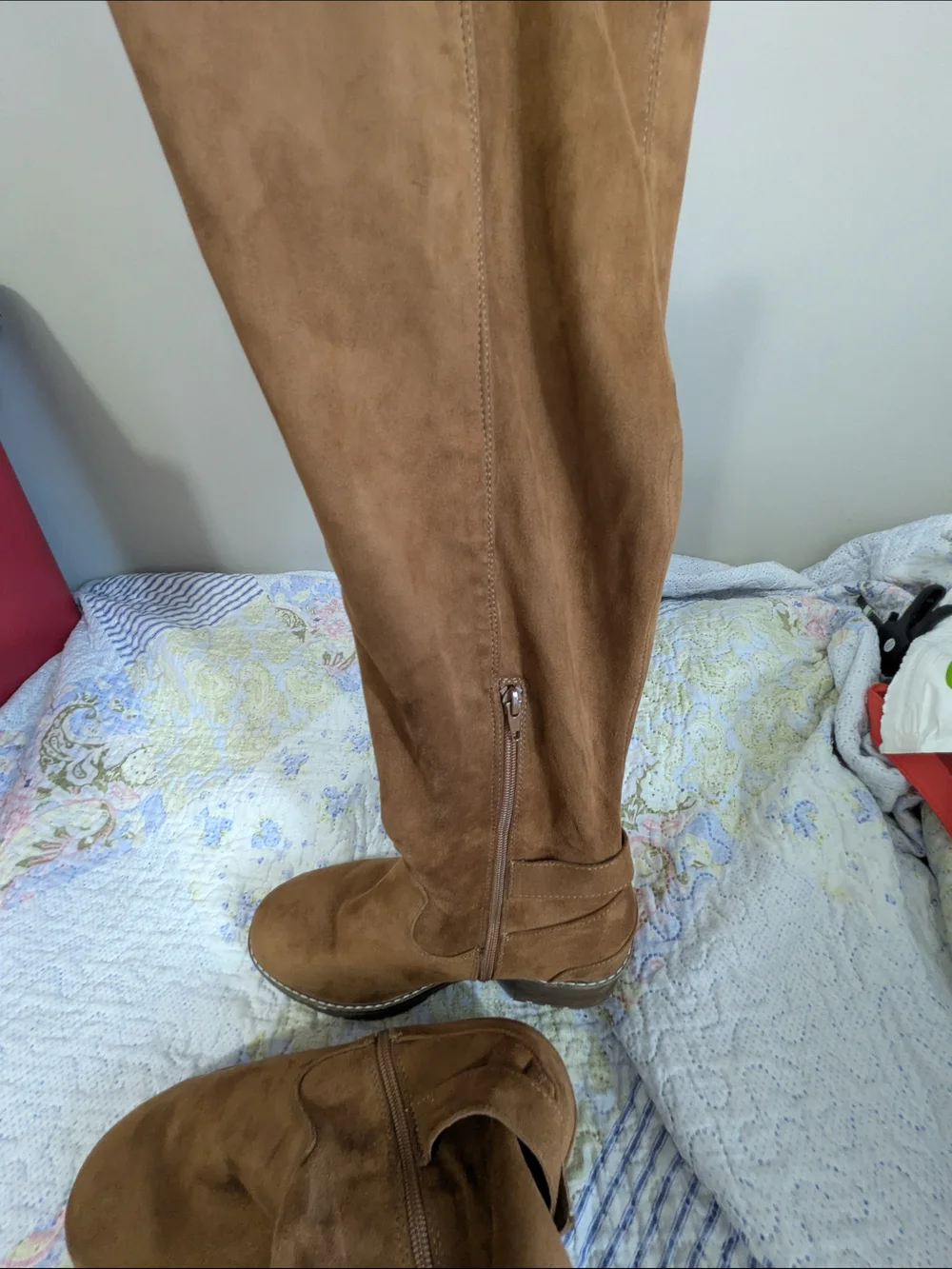 Over-the-Knee Suede Riding Boots - Cognac Brown 8.5 W